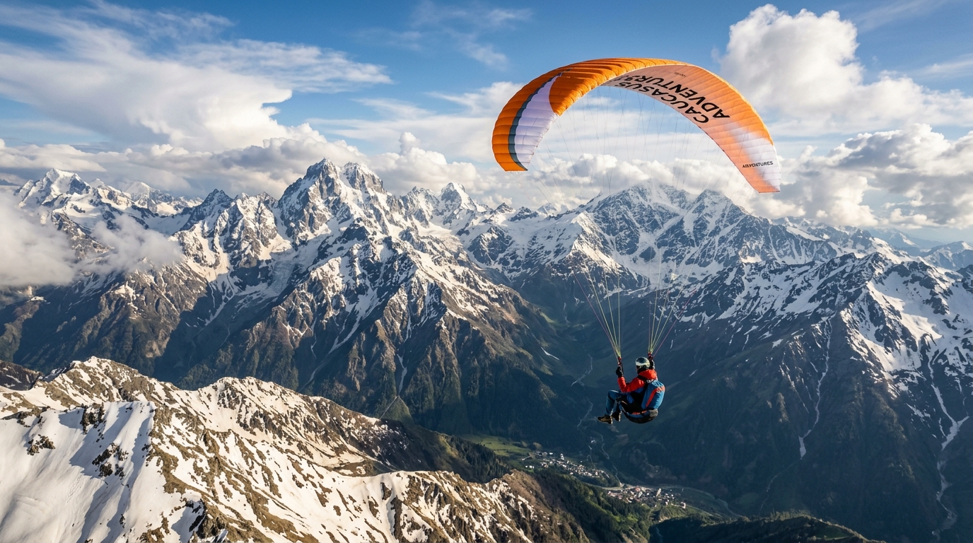 Riding the Clouds: Paragliding Over the Jagged Peaks of Georgia's Caucasus Mountains