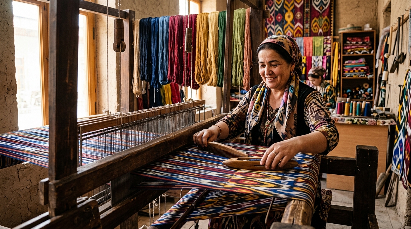 Silken Threads of Tradition: The Craft of Ikat Weaving in the Heart of Uzbekistan